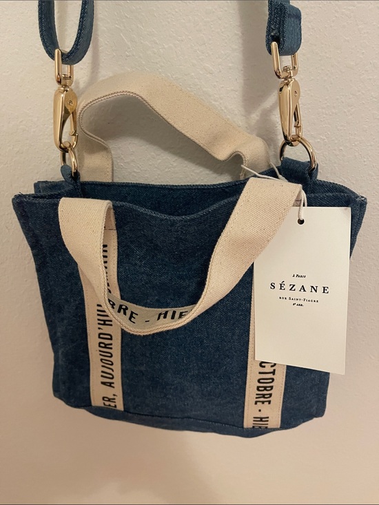 Sezane Handbags - NWT Sezane Blue Denim Mini Tote with Natural Canvas removable Straps